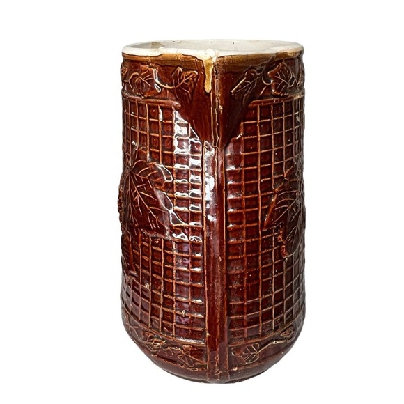 Vintage Brown Crock Pitcher with Grapes - Picture 2 of 6